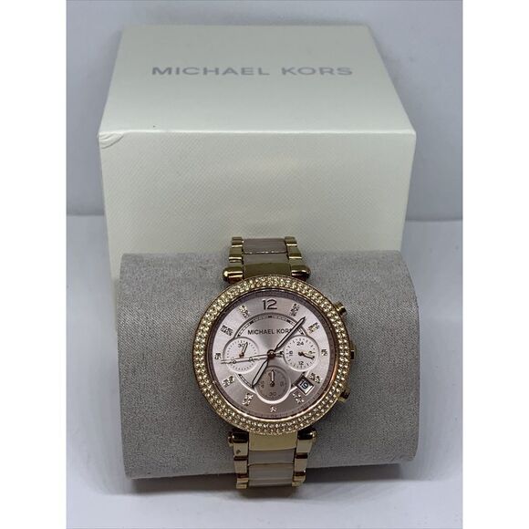 Michael Kors Parker MK5896 Womens Stainless Steel Analog Blush Dial Watch WAT186 - Picture 1 of 11